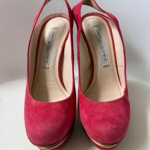 Gianmarco Lorenzi Red Suede & Patent Leather Platform Heels – Size 37 (EU)